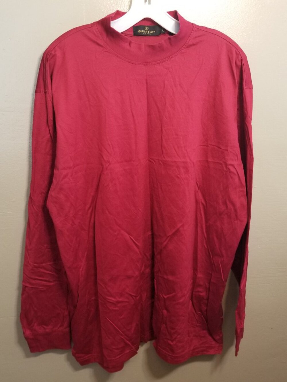 Bugatchi Uomo Mock Neck Long Sleeve Dress Shirt, Red, XL
